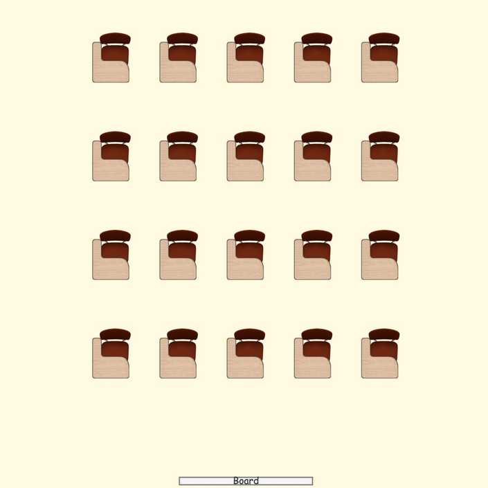 A simple classroom layout with a grid of desks.